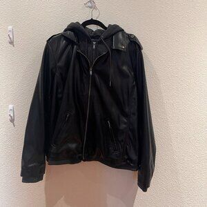 torrid grey hood black faux leather jacket